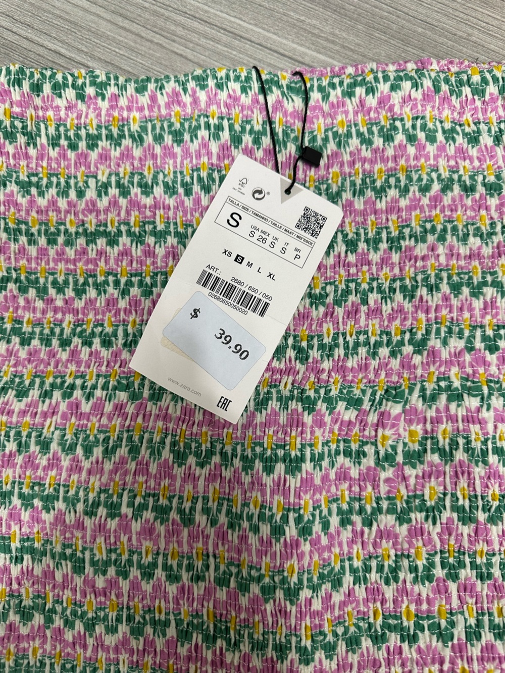 Zara Pink Green Daisy Smocked Skirt - Picture 2 of 3